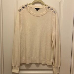 J. Crew Cream Sweater with Shoulder Button Accents